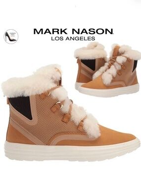 Mark Nason Los Angeles Shogun Genuine Sheep Shearling Tan Suede Sneaker Boot 6.5